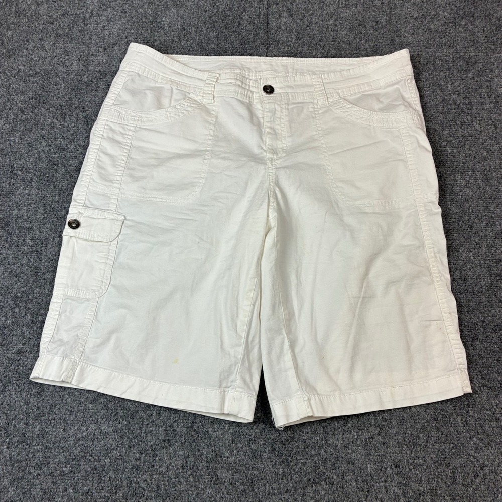 Faded Glory Women Size 16 W38 White Cargo Shorts Cotton Stretch Mid Rise Utility